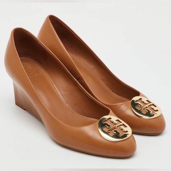 Tory Burch Brown Wedge Shoes with Gold Logo 8.5 - Picture 1 of 13